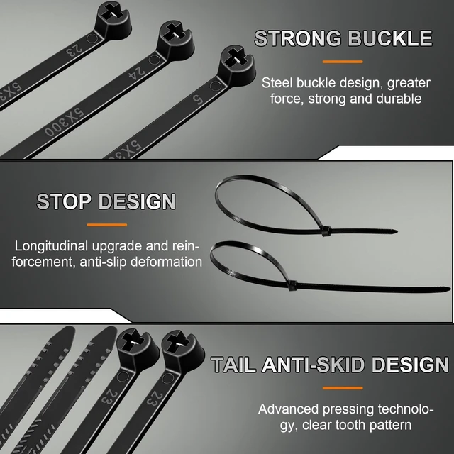 Alt view image 3 of 7 - 11 Inch 400 Pcs Black Zip Tie Cable Tie with Metal Tooth Self Locking Nylon Cable Zip Ties, 80 Lbs Tensile Strength, UV Resistant Wire Wraps Multi Purpose for Industrial Indoor Outdoor Use