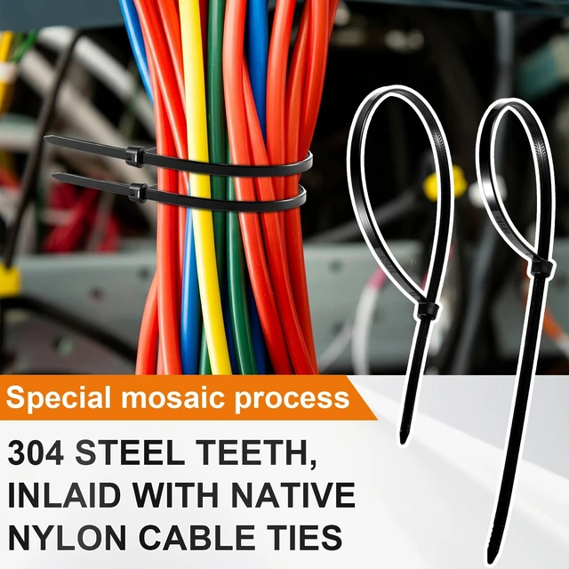 Alt view image 4 of 7 - 11 Inch 400 Pcs Black Zip Tie Cable Tie with Metal Tooth Self Locking Nylon Cable Zip Ties, 80 Lbs Tensile Strength, UV Resistant Wire Wraps Multi Purpose for Industrial Indoor Outdoor Use