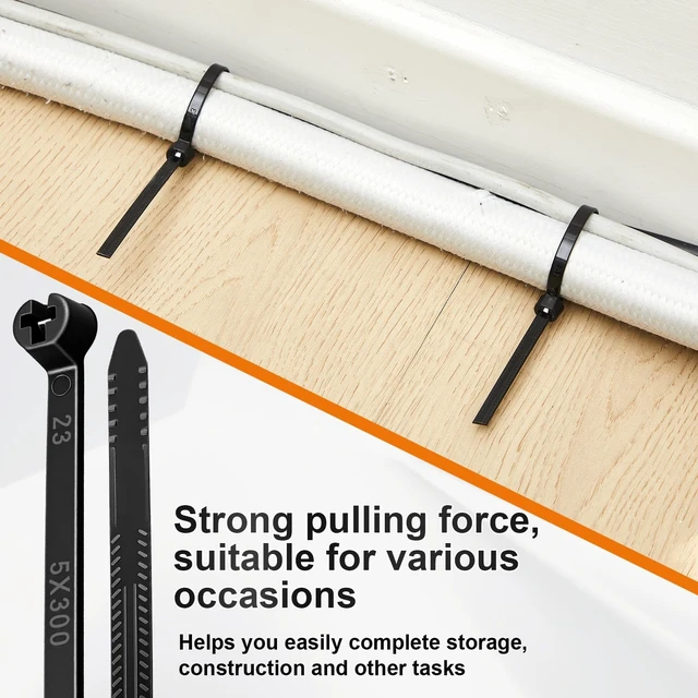 Alt view image 6 of 7 - 11 Inch 400 Pcs Black Zip Tie Cable Tie with Metal Tooth Self Locking Nylon Cable Zip Ties, 80 Lbs Tensile Strength, UV Resistant Wire Wraps Multi Purpose for Industrial Indoor Outdoor Use