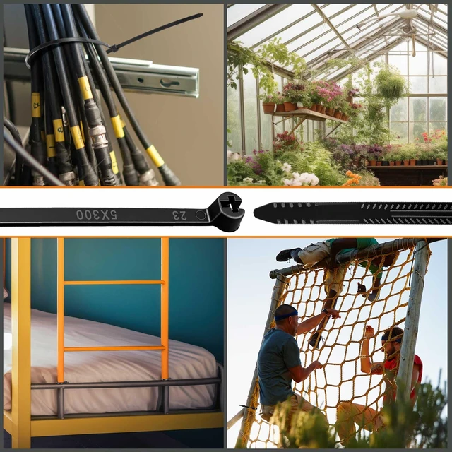 Alt view image 7 of 7 - 11 Inch 400 Pcs Black Zip Tie Cable Tie with Metal Tooth Self Locking Nylon Cable Zip Ties, 80 Lbs Tensile Strength, UV Resistant Wire Wraps Multi Purpose for Industrial Indoor Outdoor Use