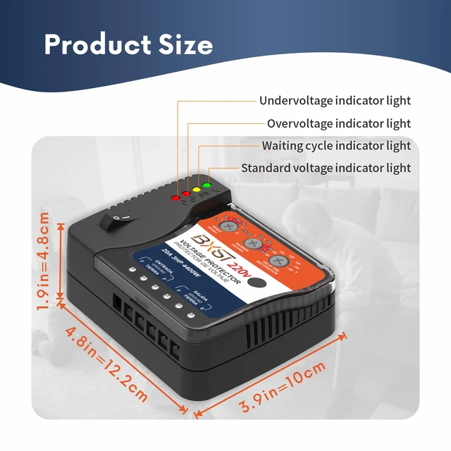 Alt view image 2 of 7 - Wiring Voltage and Brownout Surge Protector for Refrigerator TV 4400W Appliance AIR Conditioning Inverter Mini Split Adjustable Over/Under and Delay Time Voltage 20A 220V 140J