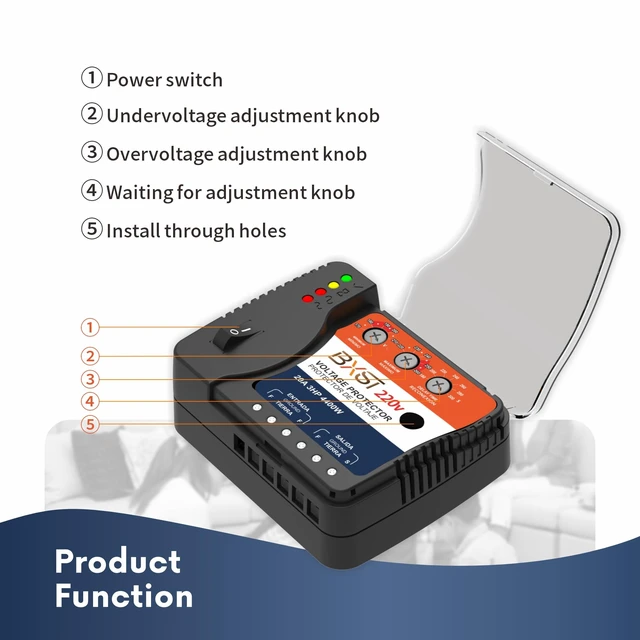 Alt view image 4 of 7 - Wiring Voltage and Brownout Surge Protector for Refrigerator TV 4400W Appliance AIR Conditioning Inverter Mini Split Adjustable Over/Under and Delay Time Voltage 20A 220V 140J
