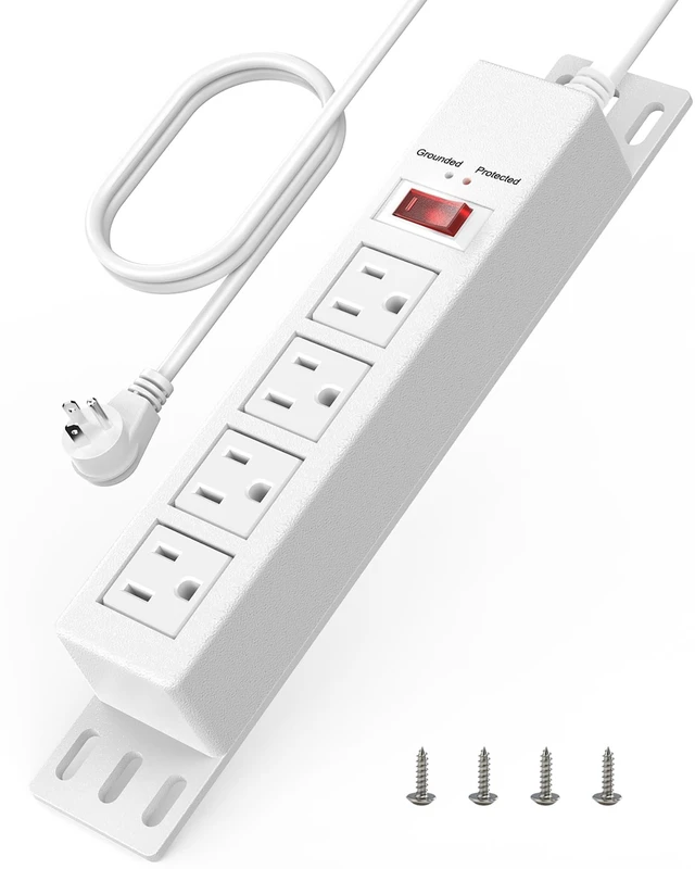 Main image of 1500J Small Surge Protector Power Strip 4 Outlets 3 ft, White Grounded & Protected Lights, Mountable, RESET Switch, 12A/1500W, 16AWG Flat Plug Extension Cord for Home Office, ETL Listed