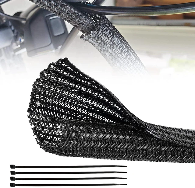 Main image of 10 Feet - 1 Inch Braided Wire Cable Sleeve Split Wiring Loom Tube Flexible Self-Wrap for Automotive Computer Cable Cord Management Cover Protector, Anti-Scratch High-Temperature Black Loom