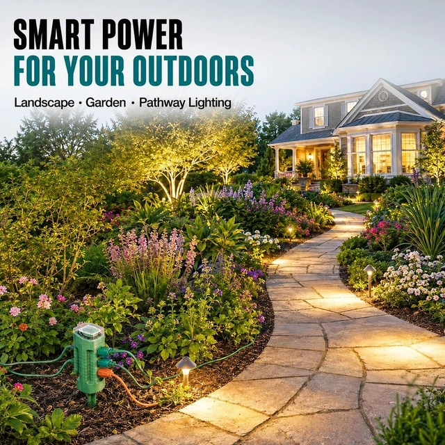 Alt view image 7 of 7 - Outdoor Power Stake with Photocell Timer 2/4/6/8 Hour Countdown, Dusk to Dawn, 6 Grounded Outlets 6FT Cord, UL Listed, Green