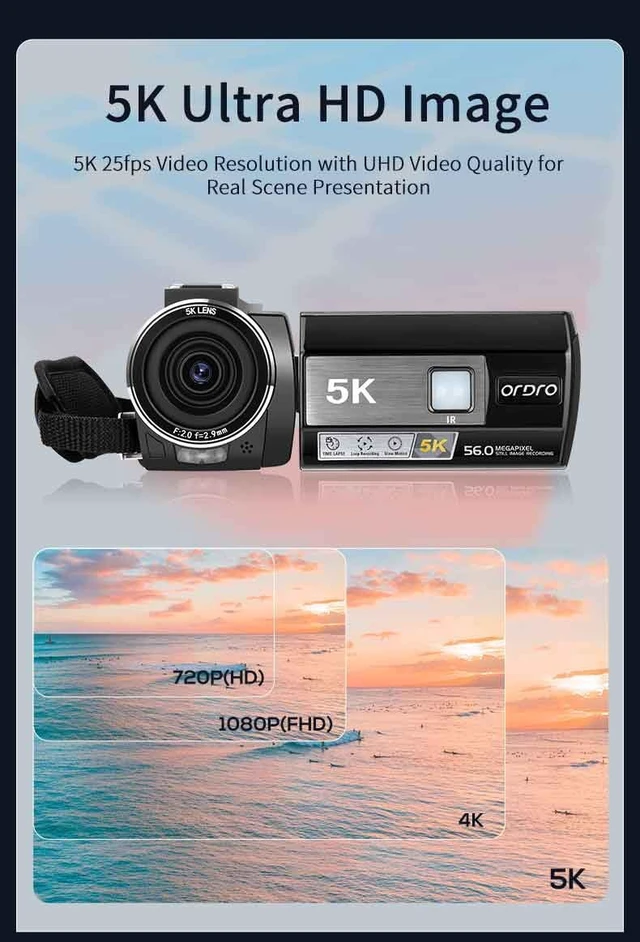 Alt view image 2 of 7 - 5K 30MP 50FPS Night Vision Camcorder IR Light 3" Touch Screen Vlog