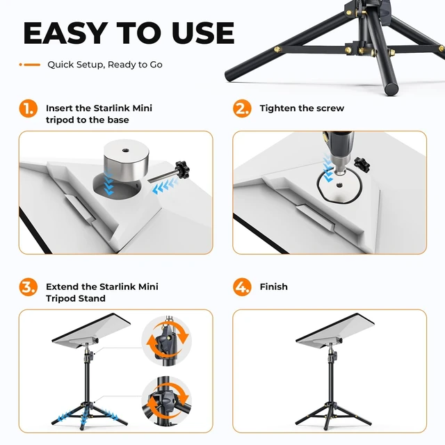 Alt view image 7 of 7 - Starlink Mini Tripod Stand Mount, 2 Level Adjustable Foldable Stable Includes: Aluminum Adapter, Storage Bag, Stainless Screws, ToolFree Installation