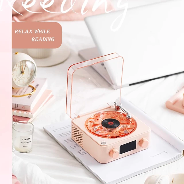 Alt view image 2 of 4 - The Waves Vinyl Player, Waves Bluetooth Speaker, 2025 New Portable Vintage Vinyl Speaker with Adjustable Light and Time for Bedroom, Party (Pink)