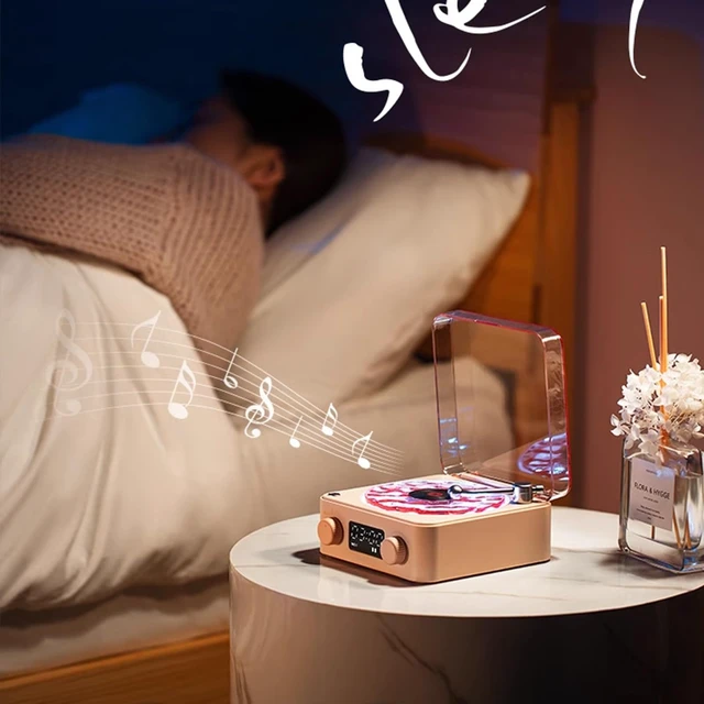 Alt view image 4 of 4 - The Waves Vinyl Player, Waves Bluetooth Speaker, 2025 New Portable Vintage Vinyl Speaker with Adjustable Light and Time for Bedroom, Party (Pink)