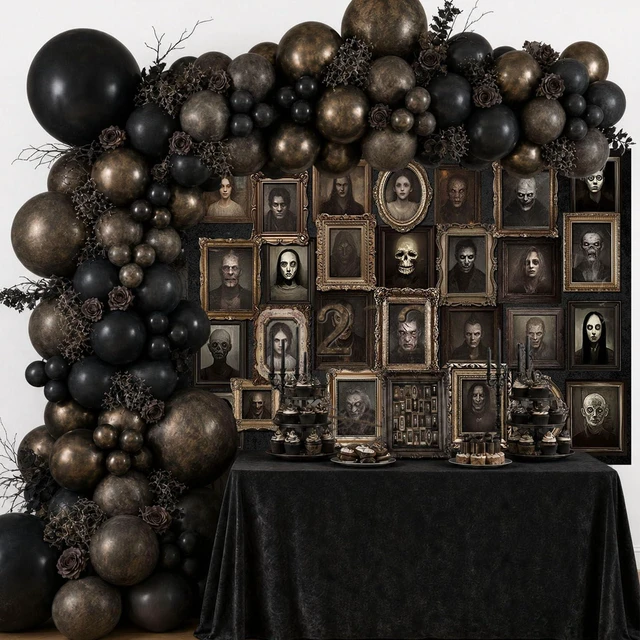 Alt view image 2 of 7 - 10x7ft Happy Halloween Portrait Backdrop (Black, 120x82 inch) Cotton Material, Horror Halloween Party Decorations Banner, Haunted House Photo Frames Background Party Supplies