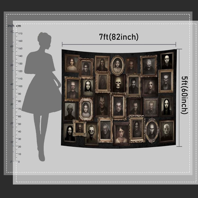 Alt view image 5 of 7 - 10x7ft Happy Halloween Portrait Backdrop (Black, 120x82 inch) Cotton Material, Horror Halloween Party Decorations Banner, Haunted House Photo Frames Background Party Supplies