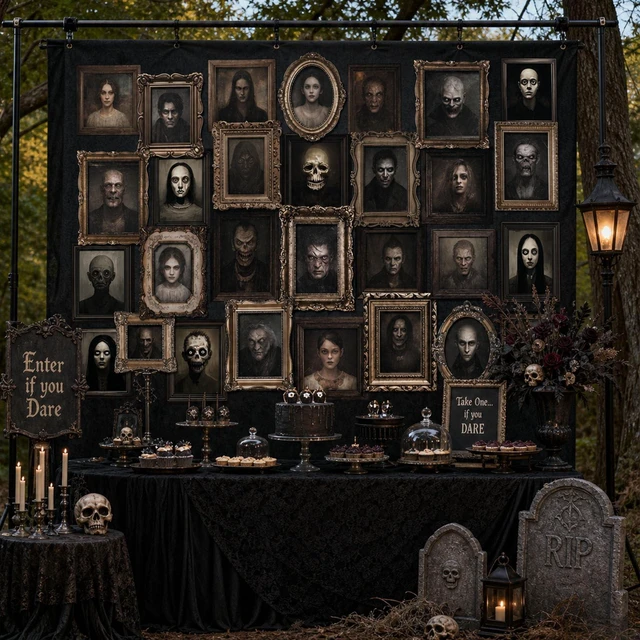 Alt view image 4 of 7 - 10x7ft Happy Halloween Portrait Backdrop (Black, 120x82 inch) Cotton Material, Horror Halloween Party Decorations Banner, Haunted House Photo Frames Background Party Supplies