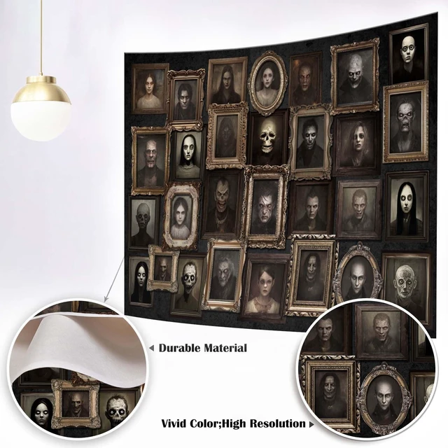 Alt view image 7 of 7 - 10x7ft Happy Halloween Portrait Backdrop (Black, 120x82 inch) Cotton Material, Horror Halloween Party Decorations Banner, Haunted House Photo Frames Background Party Supplies