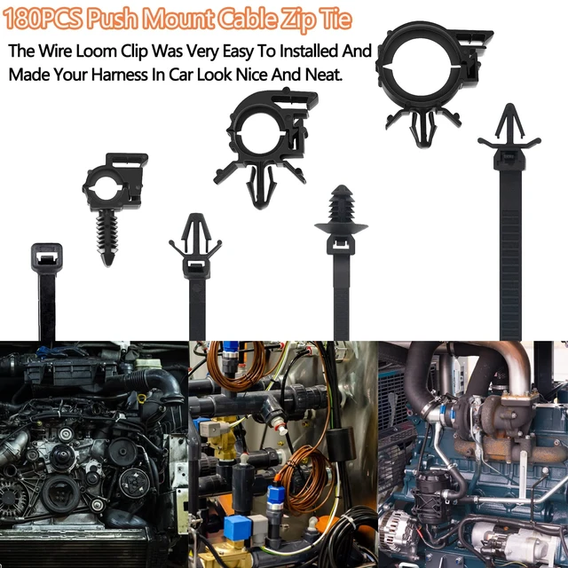Alt view image 4 of 7 - 180pcs Push Mount Cable Zip Tie with Car Wire Loom Routing Clips,Fastening Cable Clips For Organizing Cables And Cords,Car Clips Contains 7 Sizes Universal Compatible with GM Ford Trucks Cars UTV