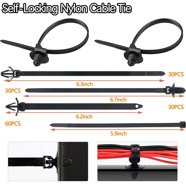 Alt view image 5 of 7 - 180pcs Push Mount Cable Zip Tie with Car Wire Loom Routing Clips,Fastening Cable Clips For Organizing Cables And Cords,Car Clips Contains 7 Sizes Universal Compatible with GM Ford Trucks Cars UTV