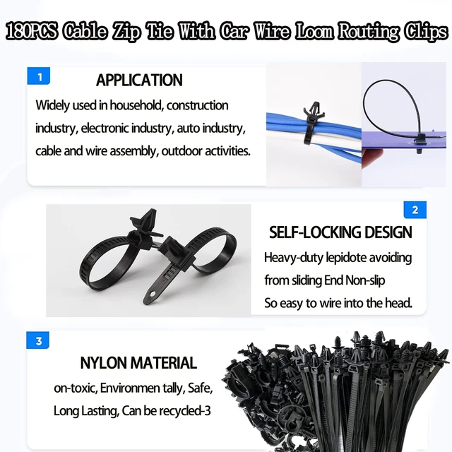 Alt view image 7 of 7 - 180pcs Push Mount Cable Zip Tie with Car Wire Loom Routing Clips,Fastening Cable Clips For Organizing Cables And Cords,Car Clips Contains 7 Sizes Universal Compatible with GM Ford Trucks Cars UTV