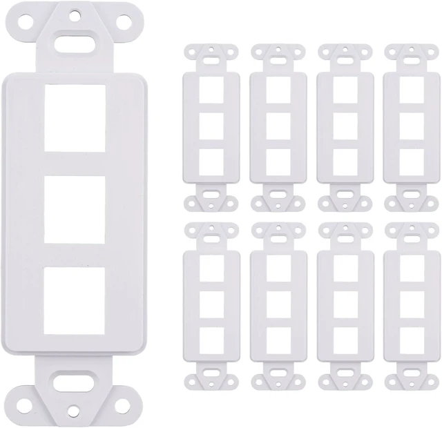 Main image of 10 Pack Keystone Wall Plate 3 Port, White Decorator Insert Cover for Ethernet, HDMI, Coax, Cat6 Cat5, RJ45, Home & Office Installations