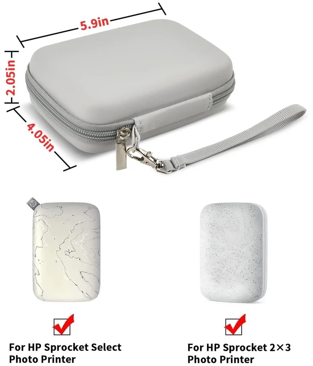 Alt view image 2 of 7 - Hard Case for HP Sprocket Portable 2x3, Select and 2nd Edition Grey Organizer, Room for Photo Paper, USB Cable and Small Accessories, School Projects, Parties and Trip - Box Only