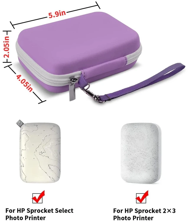 Alt view image 2 of 7 - Hard Case for HP Sprocket Portable 2x3, Select and 2nd Edition Purple Organizer, Room for Photo Paper, USB Cable and Small Accessories, School Projects, Parties and Trip - Box Only