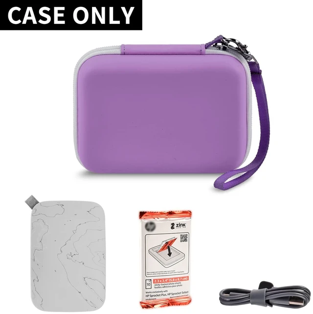 Alt view image 3 of 7 - Hard Case for HP Sprocket Portable 2x3, Select and 2nd Edition Purple Organizer, Room for Photo Paper, USB Cable and Small Accessories, School Projects, Parties and Trip - Box Only