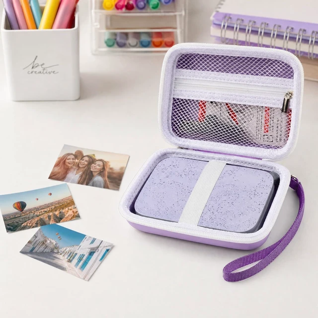 Alt view image 7 of 7 - Hard Case for HP Sprocket Portable 2x3, Select and 2nd Edition Purple Organizer, Room for Photo Paper, USB Cable and Small Accessories, School Projects, Parties and Trip - Box Only