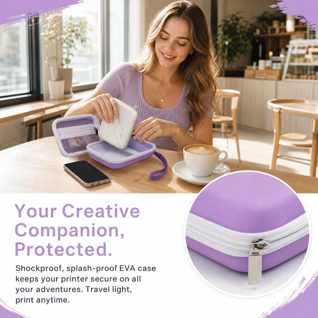 Alt view image 6 of 7 - Hard Case for HP Sprocket Portable 2x3, Select and 2nd Edition Purple Organizer, Room for Photo Paper, USB Cable and Small Accessories, School Projects, Parties and Trip - Box Only