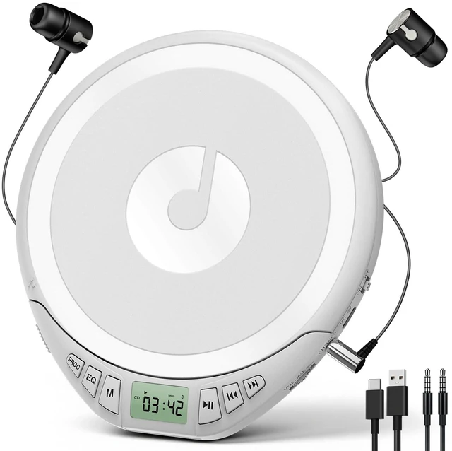 Main image of Portable CD Player with Headphone,Anti-Skip CD Player for Car,White Portable CD Player with Headphones,CD Player for Car, Anti-Skip&Shockproof Function perfect for sport and ountdoor activities