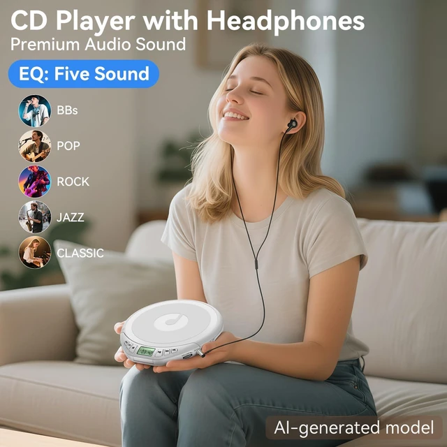Alt view image 3 of 7 - Portable CD Player with Headphone,Anti-Skip CD Player for Car,White Portable CD Player with Headphones,CD Player for Car, Anti-Skip&Shockproof Function perfect for sport and ountdoor activities
