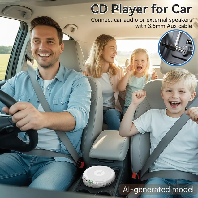 Alt view image 5 of 7 - Portable CD Player with Headphone,Anti-Skip CD Player for Car,White Portable CD Player with Headphones,CD Player for Car, Anti-Skip&Shockproof Function perfect for sport and ountdoor activities