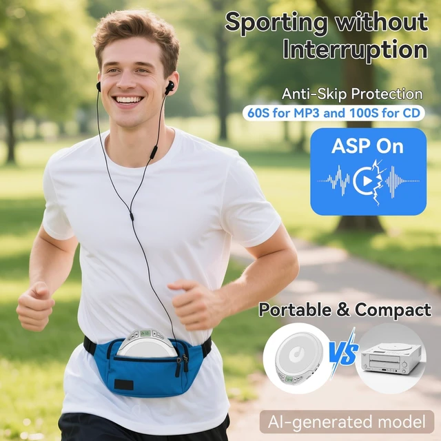 Alt view image 4 of 7 - Portable CD Player with Headphone,Anti-Skip CD Player for Car,White Portable CD Player with Headphones,CD Player for Car, Anti-Skip&Shockproof Function perfect for sport and ountdoor activities