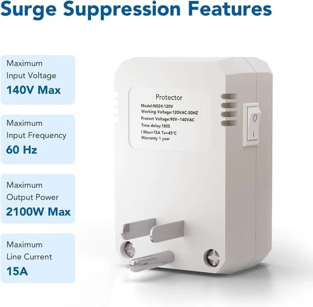 Alt view image 3 of 6 - Single Outlet Surge Protector, Small Surge Protector Wall Tap with Ground Protected Light Indicators for Refrigerators, PC, TV, Xbox Series X, PS5 and Home Appliances, 15A, 1875W, 120V, 4 Pack