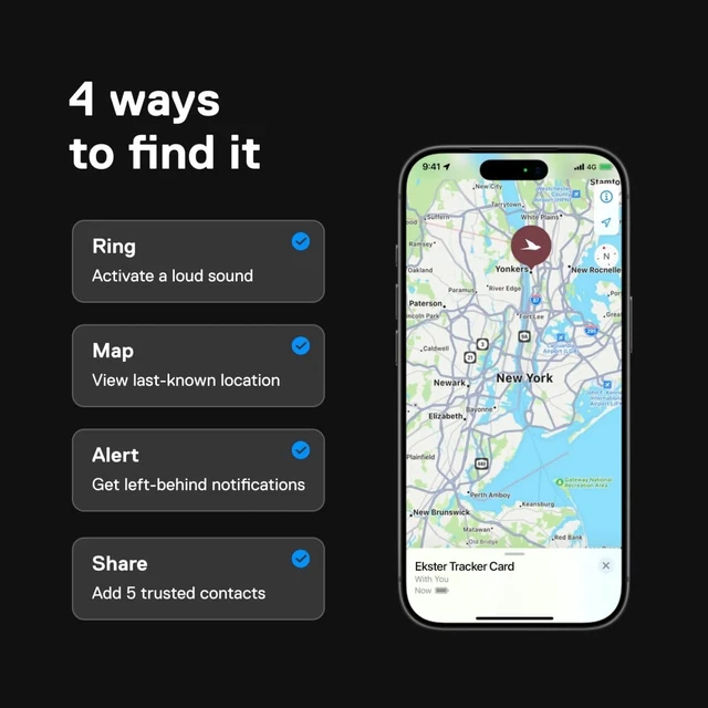 Alt view image 4 of 7 - Tracker Card, Wallet Tracker for iPhone & Android, Rechargeable Bluetooth Tracking Card Works with Apple Find My & Google Find Hub, Slim Wallet Locator - Credit Card-Sized Tracker for Wallets