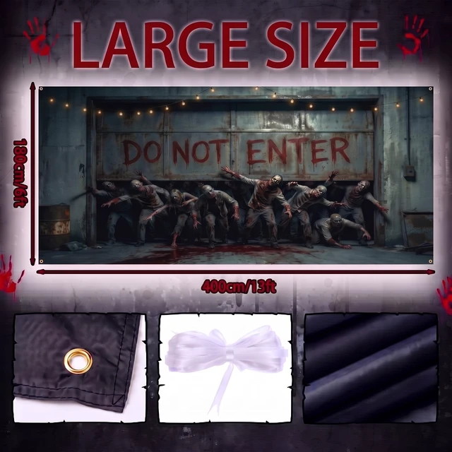 Alt view image 3 of 6 - Halloween Scary Garage Door Cover Banner, 7x16ft, Zombie Halloween Garage Door Decorations, Backdrop Wall Background, Party Decorations, for Home Outdoor Holiday Wall Decor