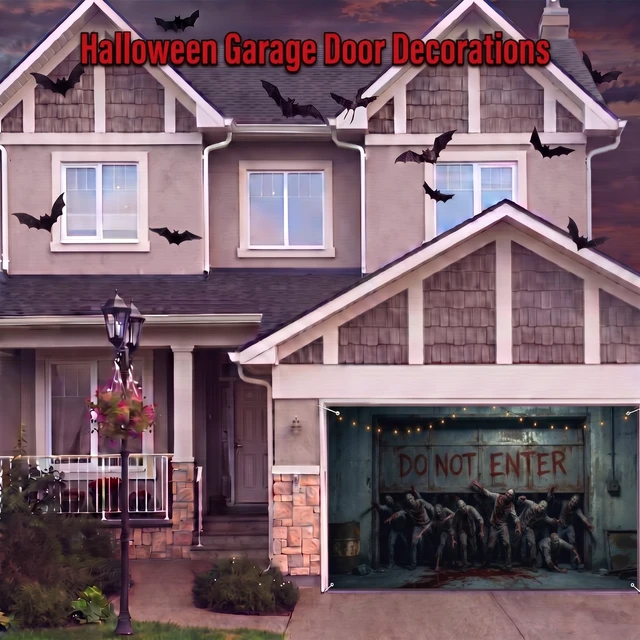 Alt view image 6 of 6 - Halloween Scary Garage Door Cover Banner, 7x16ft, Zombie Halloween Garage Door Decorations, Backdrop Wall Background, Party Decorations, for Home Outdoor Holiday Wall Decor