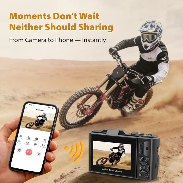 Alt view image 5 of 7 - 5K Digital Camera for Photography, 80MP Vlogging Camera for YouTube 12 × Optical Zoom, Autofocus, 3" 180° Flip Screen, Retractable Lens, Flash, 16GB Micro SD Card & 2 Batteries