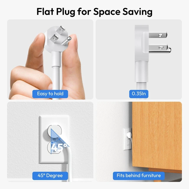 Alt view image 7 of 7 - Long Power Strip Surge Protector, 25FT Extension Cord with 24 AC Outlets 4 USB, 1875W/15A, 4000 Joules Flat Plug Power Extender for Home, Office, Dorm, Gaming Room, White
