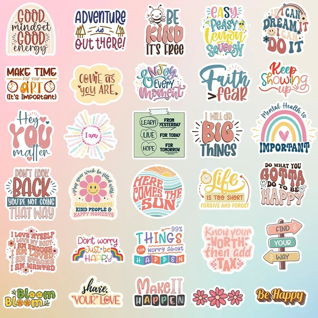 Alt view image 2 of 7 - 300PCS Motivational Stickers for Vision Board by Water Bottles Laptops, Inspirational Quote Waterproof Vinyl for Journals Cups, Affirmation Boho Stickers for Women Holographic