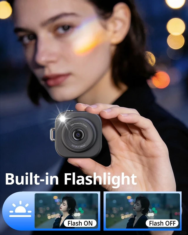 Alt view image 2 of 7 - Mini Keychain Camera,1080P Mini Digital Camera with 32GB Card 750mAh long Battery keychain camera,Zinc Alloy Body,2" HD LCD Display & Flash,Pocket-Size Small Camera for Travel, Birthday
