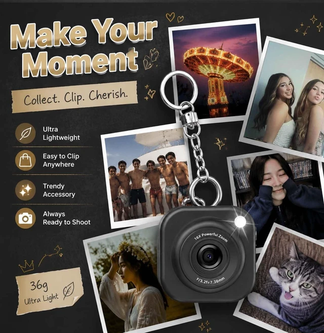 Alt view image 3 of 7 - Mini Keychain Camera,1080P Mini Digital Camera with 32GB Card 750mAh long Battery keychain camera,Zinc Alloy Body,2" HD LCD Display & Flash,Pocket-Size Small Camera for Travel, Birthday
