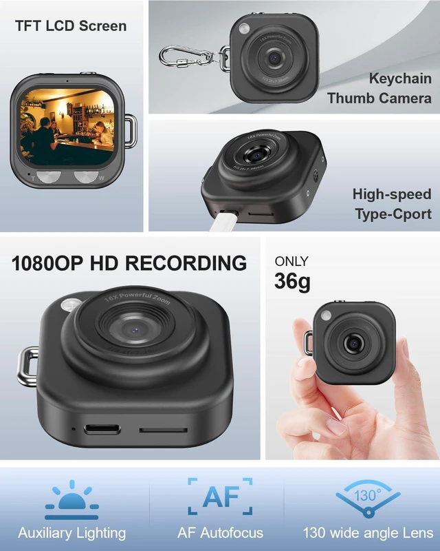 Alt view image 4 of 7 - Mini Keychain Camera,1080P Mini Digital Camera with 32GB Card 750mAh long Battery keychain camera,Zinc Alloy Body,2" HD LCD Display & Flash,Pocket-Size Small Camera for Travel, Birthday