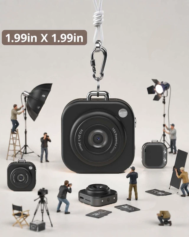 Alt view image 6 of 7 - Mini Keychain Camera,1080P Mini Digital Camera with 32GB Card 750mAh long Battery keychain camera,Zinc Alloy Body,2" HD LCD Display & Flash,Pocket-Size Small Camera for Travel, Birthday