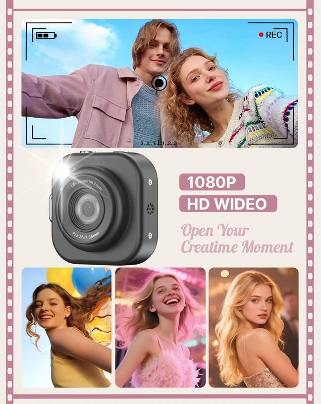 Alt view image 7 of 7 - Mini Keychain Camera,1080P Mini Digital Camera with 32GB Card 750mAh long Battery keychain camera,Zinc Alloy Body,2" HD LCD Display & Flash,Pocket-Size Small Camera for Travel, Birthday