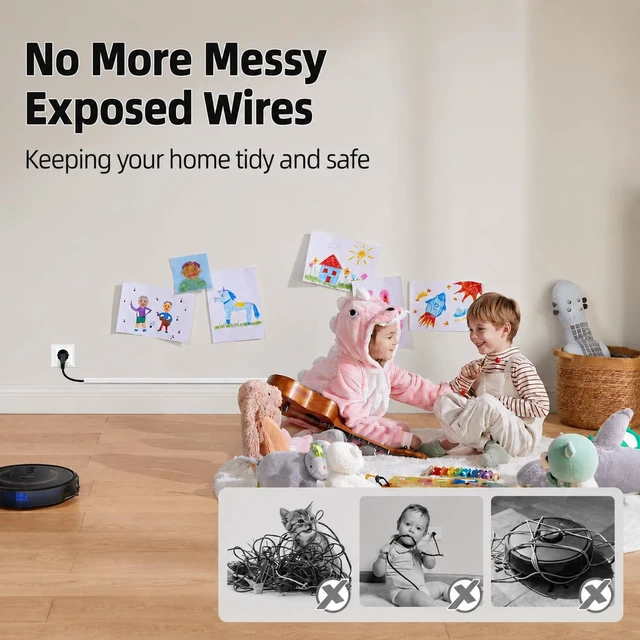 Alt view image 4 of 7 - 118" Flexible Cord Hider for 1 Cable,Side-Open Cord Covers for Wire on Wall Self-Adhesive TV Cable Cover,Small Wire Concealer Hide Wires Along Wall,Cable Raceway for Home Office,White