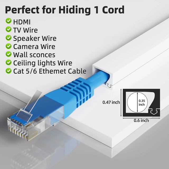 Alt view image 3 of 7 - 118" Flexible Cord Hider for 1 Cable,Side-Open Cord Covers for Wire on Wall Self-Adhesive TV Cable Cover,Small Wire Concealer Hide Wires Along Wall,Cable Raceway for Home Office,White