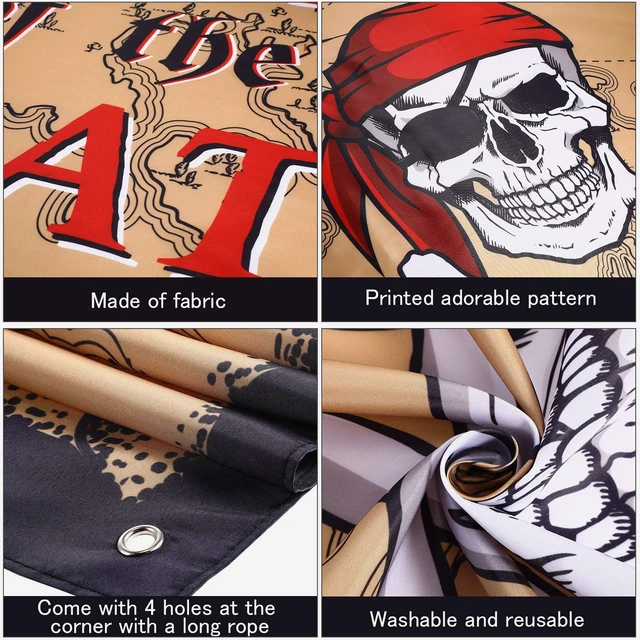 Alt view image 3 of 7 - Beware of Pirates Door Banner 3.28 x 5.90 ft, Pirate Halloween Decorations Pirate Party Decorations Banner Skull, Backdrop Door Cover, Pirate Halloween Decor, Halloween Birthday Adventure Supplies