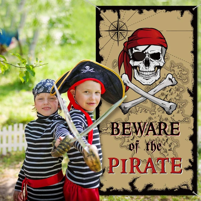 Alt view image 7 of 7 - Beware of Pirates Door Banner 3.28 x 5.90 ft, Pirate Halloween Decorations Pirate Party Decorations Banner Skull, Backdrop Door Cover, Pirate Halloween Decor, Halloween Birthday Adventure Supplies