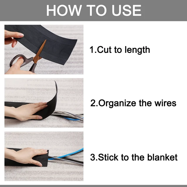 Alt view image 3 of 6 - Carpet Cord Cover Floor Cable Protector, 2.8 Inch X 30 Feet, Black Hook Loop Adhesive Design, Carpet Wire Cover, Floor Cable Management, Prevents Tripping, for Office Carpet Organized Protect