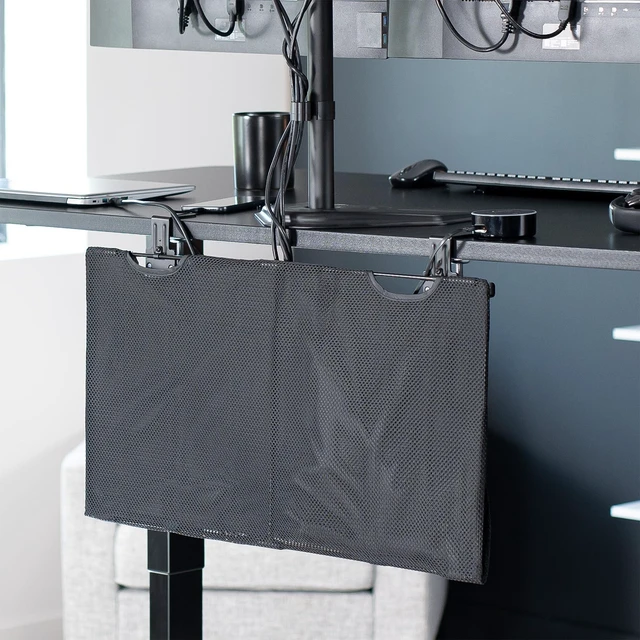 Alt view image 2 of 7 - Black Clamp-on 30 inch Desk Cable Management Sleeve, DESK-SKIRT-30P Privacy Desk Skirt, Cable Organizer, Wire Hider Kit Panel System