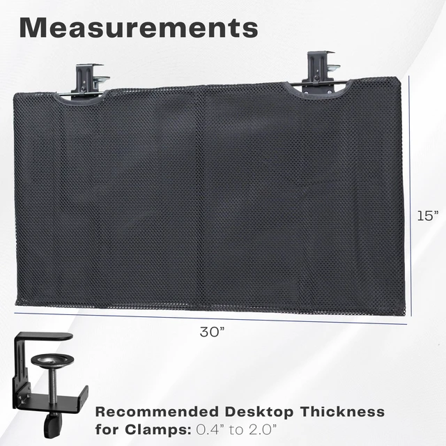 Alt view image 3 of 7 - Black Clamp-on 30 inch Desk Cable Management Sleeve, DESK-SKIRT-30P Privacy Desk Skirt, Cable Organizer, Wire Hider Kit Panel System