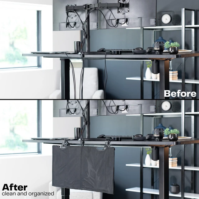 Alt view image 4 of 7 - Black Clamp-on 30 inch Desk Cable Management Sleeve, DESK-SKIRT-30P Privacy Desk Skirt, Cable Organizer, Wire Hider Kit Panel System